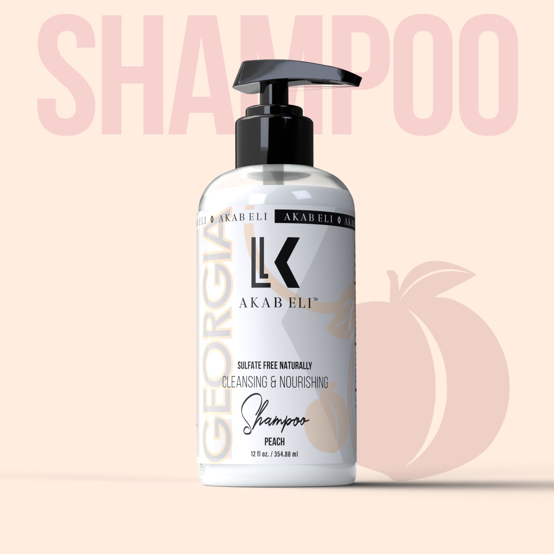 Akab Eli Georgia Hair Shampoo - A Cleansing & Nourishing Wash Full of Natural Ingredients Peach Scented