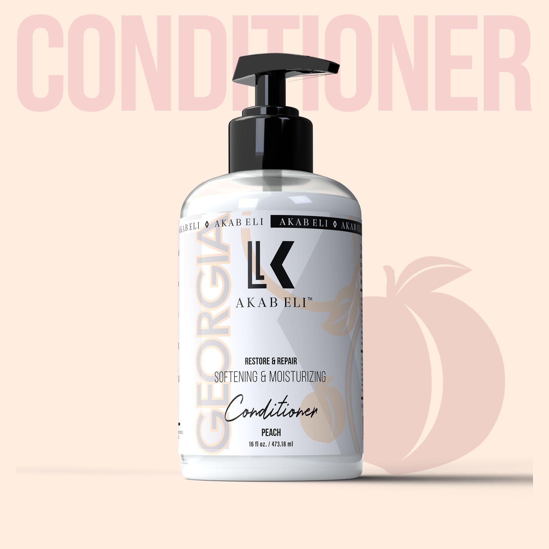 Akab Eli Georgia Hair Conditioner - A Softening & Moisturizing Wash Full of Natural Ingredients Peach Scented