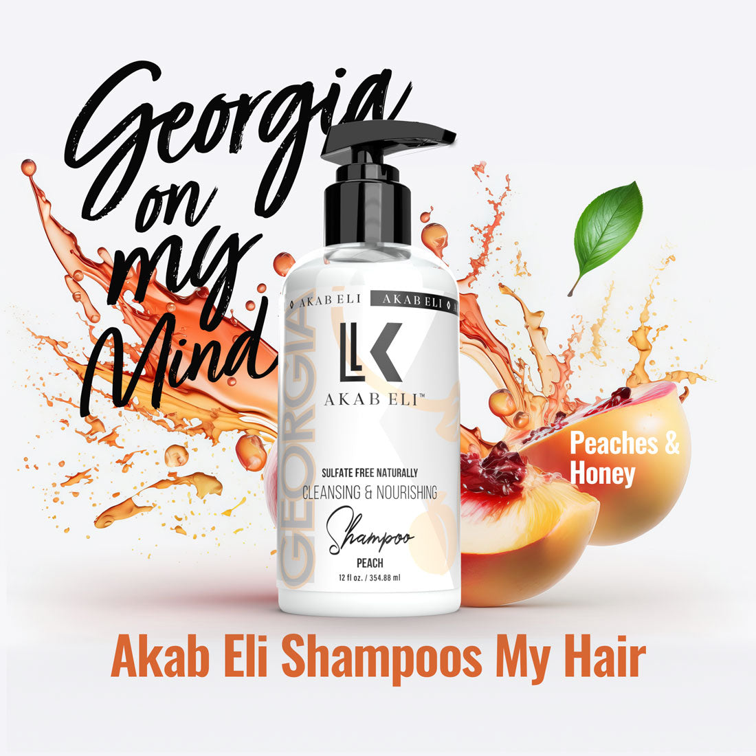 Akab Eli Georgia Hair Shampoo - A Cleansing & Nourishing Wash Full of Natural Ingredients Peach Scented