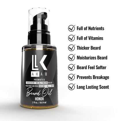 <b>Honor</b> - Premium Beard Oil - Moisturizes, Prevents Breakage, and Promotes Thicker & Fuller Beards - AKAB LIFE